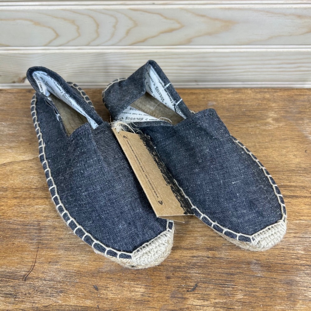 Soludos Miro Black Chambray Espadrille Flats Women 36 New